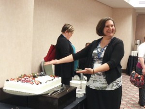 Let them eat cake! President Lori Driscoll at the unveiling party. Goodbye, NBTS! Hello, DNTS!